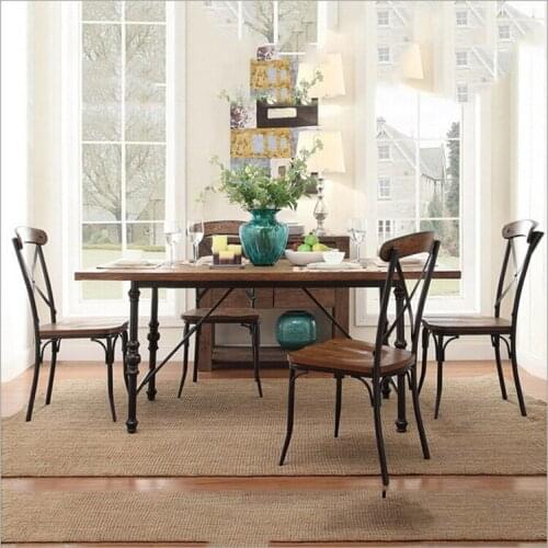 Factory direct American vintage wood dining tables and chairs iron dinette