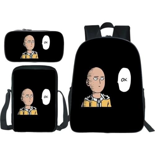 Anime One Punch Man Backpack Double Zipper Bookbag Saitama Sensei Knapsack Fashion Pencil Case Shoulder Bag Boy Girl Bag