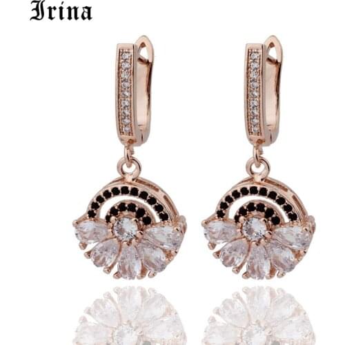 Irina 585 Rose Gold Earrings Micro Wax Inlay AAA Zircon Black and White Women Wedding Drop Earring Jewelry New Hot