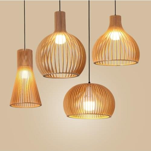 Modern bamboo weaving wooden Pendant lamp for restaurant bar bamboo hanging Japanese style art creative wood light E27 110 220V
