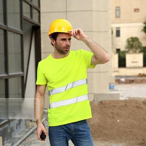 Reflective Safety T-Shirt Men Summer High Visibility Short Sleeve Safety Shirt Tops Safe Gear For Construction Site Men T Shirt