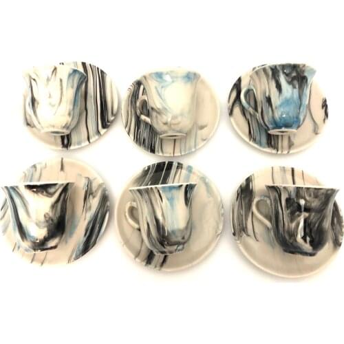 Turkish Tile Handmade Natural Earthenware Set of 6 Coffee Cups and Saucers Colorful traditional method warm coffee pot anatolian
