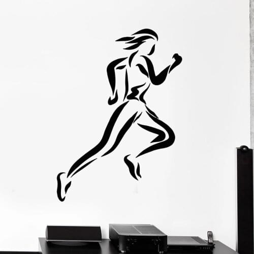 Running Girl Wall Decal Sport Fitness Bodybuilding Vinyl Window Sticker Gym Girls Bedroom Interior Decor Silhouette Mural C051