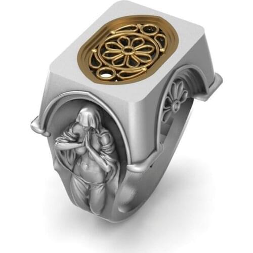 S925 Vintage Silver Virgin Mary Prayer Ring Two-color Ring of Christian Mythological Characters for Men and Women Jewelry Ring