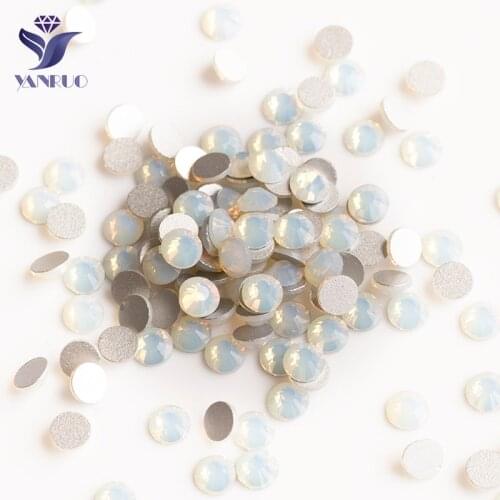 YANRUO 2058NoHF White Opal Nail Rhinestones Glitter Beads For Needlework Nails Flatback Rhinestones Accessories Womens Bodice