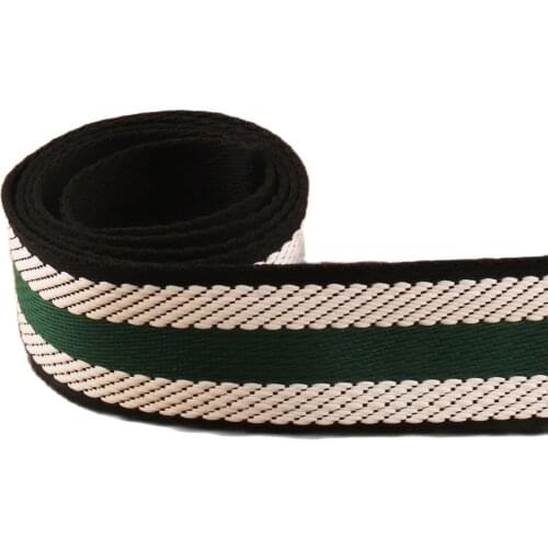 38mm Jacquard Wbbing Strap Green White Striped Black Twill Webbing Bag Purse Straps Totes Belts Tape Bag Handle Camera