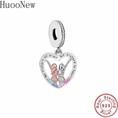 Fit Original Pandora Charm Bracelet 925 Silver Not Sisters By Blood But Sisters By Heart Bead For Making Women Berloque 2021 New