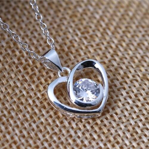 Wholesale pendant 925 Sterling Silver colorfashion jewelry Lover zircon Silver colorpendants necklace for women/men +chain