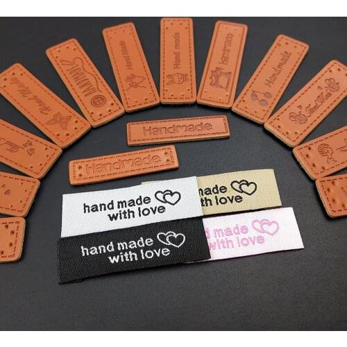 20pcs 50x15mm Garment Labels Handmade Tags Cloth PU Fabric Label DIY Clothes Hats Jeans Bags Sewing Supplies Accessories