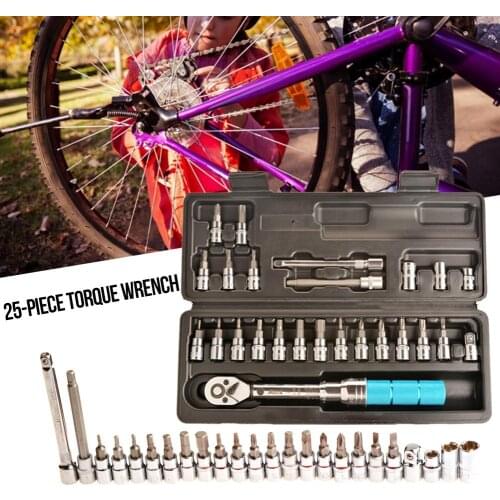 25PCS Preset Torque Wrench Bicycle Repair Accessories Tools Adjustable Torque Wrench 1/4 2-14 Portable Bike Repair Tools