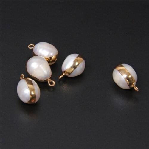 3Pcs Golden Pearl Ball Charm Natural Potato Pearl Pendants Double Hole Connector for Jewelry Making Bracelet Accessories DIY