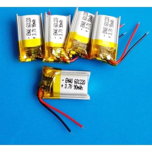 5 pcs 3.7V 90mAh 601220 li-po lithium polymer Rechargeable battery for MP3 GPS bluetooth headset video pen digital productors