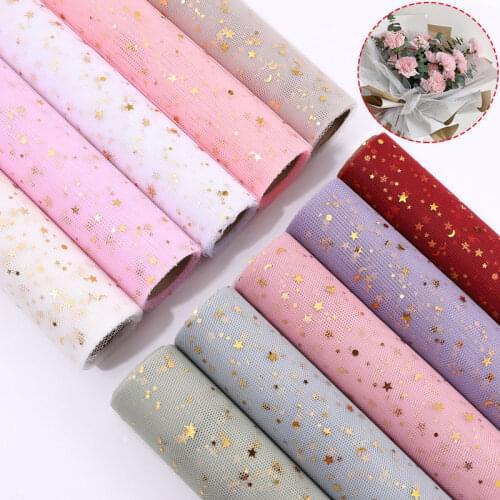 50cm x 5 Yard/Roll Star Moon Net Yarn Mesh Wrapping Paper Soft Lace Flower Bouquet Florist Supplies DIY Valentine Day Gift Wrap