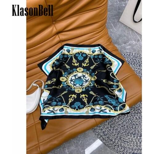 7.5 KlasonBell Silk T-Shirt Women Loose Fashion Gold Chain Sea Anchor Print Tee