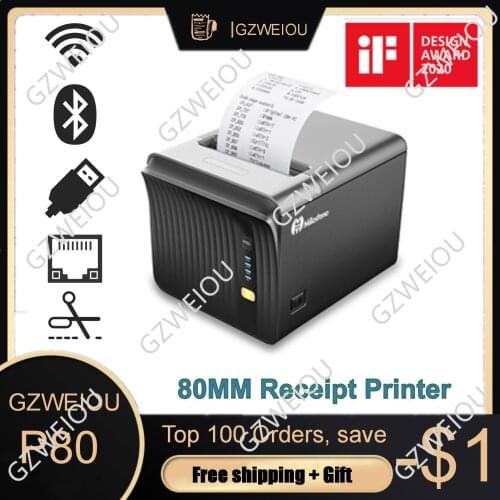 80mm POS Bill Thermal Receipt Printer with Auto Cutter Driver Cash Drawer for Supermarket Support Windows Mac USB Bluetooth Wifi