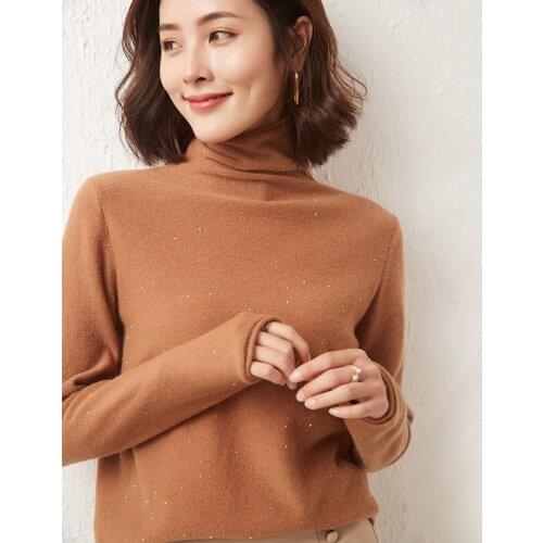 ATTYYWS 21 Hot sale high-neck cashmere wool sweater pure color full sleeves short high-end womens pullover Autumn and winter