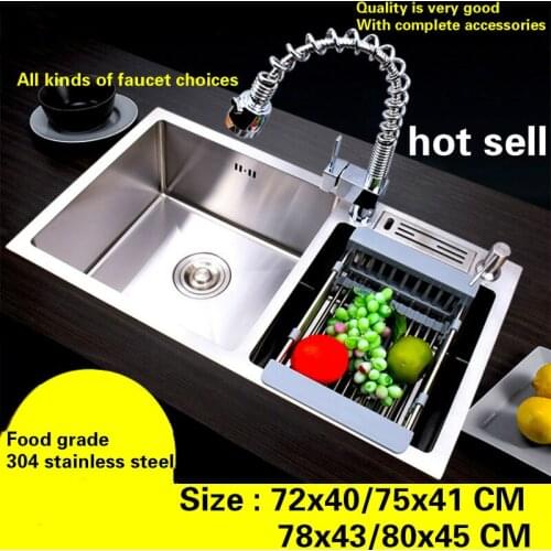 Free shipping Standard kitchen manual sink double groove food grade 304 stainless steel big hot sell 72x40/75x41/78x43/80x45 CM