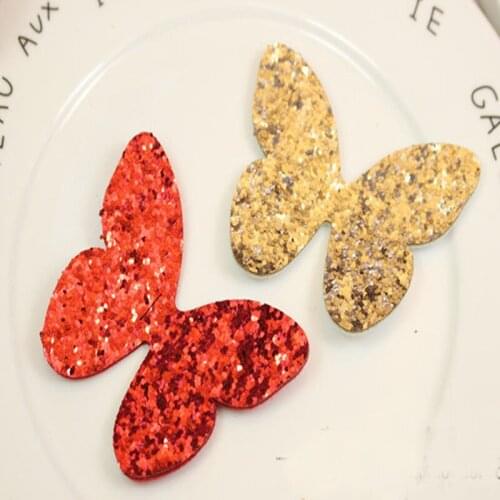 5.5x7cm Bling Bling Chunky Glitter Gold & Red Butterfly Felt DIY Hairpin Sewing Party Decoration