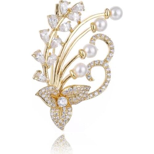 Fashional Cubic Zirconia Flower Brooch Broach Pin for Prom Party Women Jewelry Dress Bag Hat Accessories Gift BJ0012