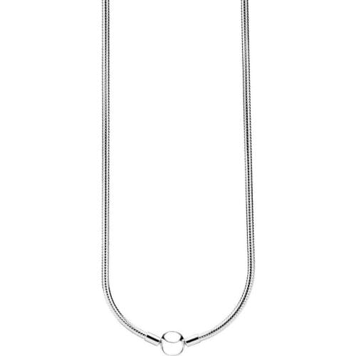 Authentic 925 Sterling Silver Moments Fashion Ball Clasp Snake Chain Necklace Fit Pandora Women Bead Charm Gift DIY Jewelry