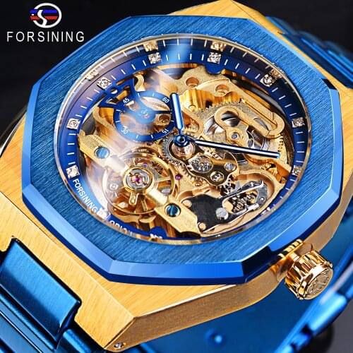 Forsining 3bar Luxury Men Mechanical Skeleton Wristwatch Transparent Automatic Military Mens Watches With Diamond Tourbillon