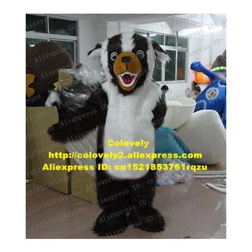 Tricky Black Long Fur Mephitine Badger Meles Meles Mascot Costume Cartoon Character White Stoamch Ears ZZ896 Free Shipping