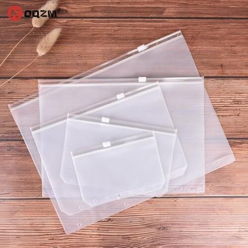 A4 A5 A6 A7 B5 File Holders Standard 6 Holes Transparent PVC Loose Leaf Pouch with Self-Styled Zipper Filing Product Binder