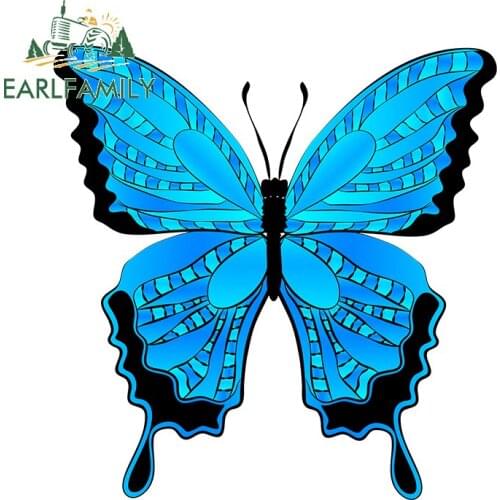EARLFAMILY 13cm x 12.7cm For Blue Butterfly Creative Car Sticker Laptop Decals Cartoon Graphics Waterproof Funny for VAN JDM RV