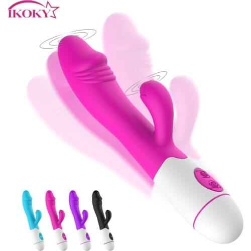 IKOKY Erotic Dildo Rabbit Vibrator Anal Vagina Massage Sex Toy For Wome 30 Frequency Dual Vibrating n G-spot Masturbator