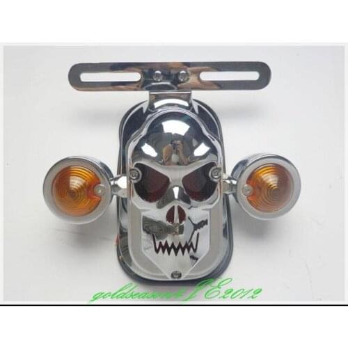 Chrome Skull Assembly Tail Light w/ Turn Signal for Harley Chopper Bobber