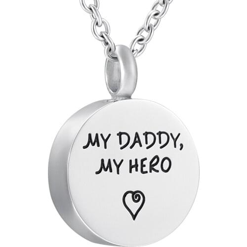 IJD9904 20mm "My Daddy, My Hero" Urn Cremation Necklace Memorial Fathers Ash Keepsake Pendant(Free Engraving)