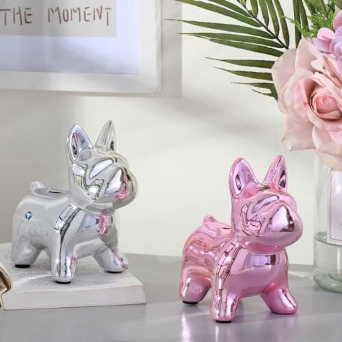 Ceramic Bulldog Figurine Ornament Animal Statue Home Decor Handmade Porcelain Birthday Wedding Christmas Gifts Gold Silver Pink