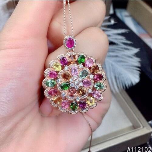 KJJEAXCMY fine jewelry 925 Sterling Silver inlaid natural Tourmaline Luxury Chinese style exquisite female pendant support test