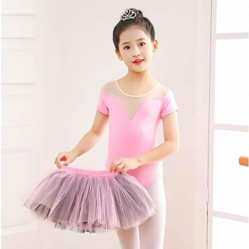 Summer Girls Cotton Short Sleeve Ballet Tutu Body Suit With Skirt Outfit Set Dancing Dress Gymnastic Costumes Suits Leotards Kid