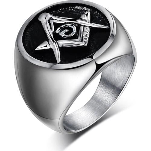 Fashion mens jewelry round shape 316 stainless steel masonic signet rings freemason rings