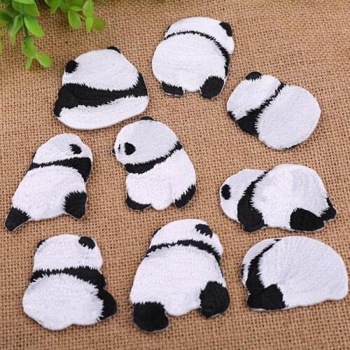 Fashion style different type china panda patches stripes hot melt adhesive applique embroidery DIY