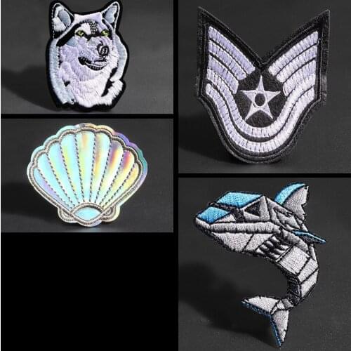 Cartoon black and white animal decoration patches Panda Mechanical shark Personality Badge Denim coat pants ironing on clothes