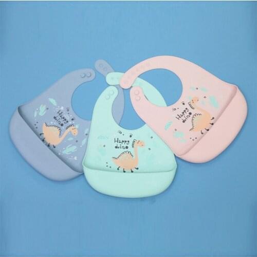 Cartoon Waterproof Soft Silicone Baby Bibs Adjustable Toddler Feeding Food Catcher Roll up Pocket Feeding Stuff Apron