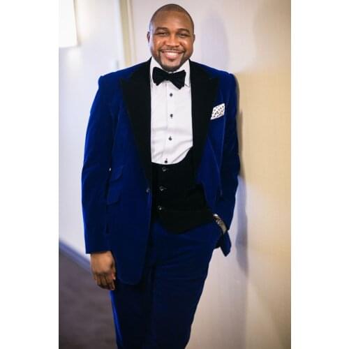 Latest Coat Pant Designs Royal Blue Velvet Suits Men Weeding Groom Blazer Formal Prom Modern Custom 3 Piece Jacket Terno