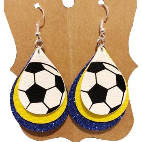 New! 2020 New 3D Football Earrings Glitter Faux Leather Three Layer Earrings Hand Painted Both Solid Custom