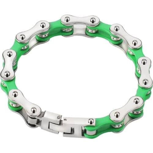 New Punk Jewelry Bicycle Bracelets Factory wholesale custom logo Bike Chains Biker Bracelet 10mm Green Silver Color Jewelry gift