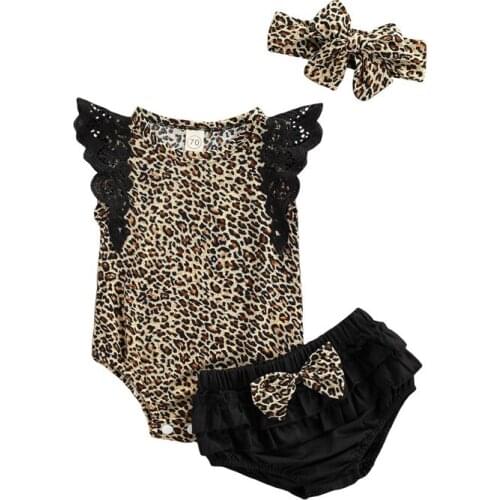 Baby Girls Clothes Leopard Romper Shorts Headband Body Baby Suits Babys Newborn Sets