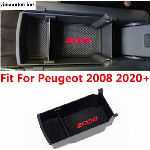 For Peugeot 2008 2020 2021 Car Armrest Storage Box Central Control Container Organizer Auto Interior Accessories Black Plastic