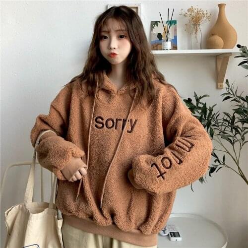 Plus Size Warm Hoodies Letter Embroidery Sweatshirt For Women 2020 Girls Student Casual Oversized Fleece Sweatshirts Pullover