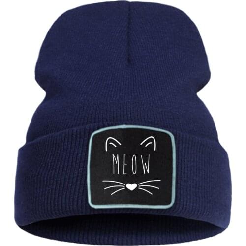 Cat Smiley Cartoon Print Bonnet Cap Casual Comfortable Knitted Caps Flexible Unisex Beanie Hats Outdoor Warm Cotton Thick Hat