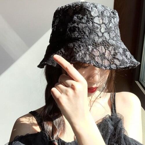 New Fashion Women Lace fascinator Hat Packable Summer Hat Wide Brim Sun Hat White Black Lace Dress Church Party Wedding Hat
