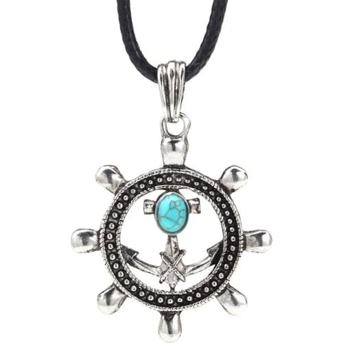 Tibet Silver Anchor Rudder Pendant Long Necklace Chain Personalized Necklace Women men collar choker jewelry collier