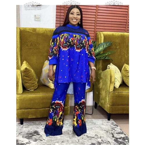 Oversize Top With Wide Leg Pants African Clothse New Fashion Suit (Dress and Trousers) For Lady