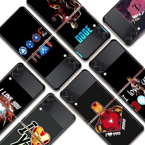 Marvel Hero 3000 Iron Man Shockproof Cover for Samsung Galaxy Z Flip Flip3 5G Black Phone Case Shell Hard Fundas Coque Capa