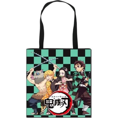 Demon Slayer Kimetsu no Yaiba Canvas Women Single Shoulder Bag Girls Travel School Bookbag Casual Reusable Shopping Tote Bags